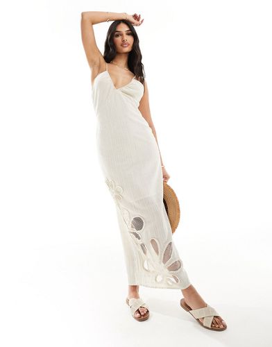 Robe nuisette mi-longue en lin à fleurs découpées - Naturel - Asos Design - Modalova