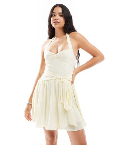 Robe patineuse courte avec détails sur le corsage et liens - Crème - Asos Design - Modalova