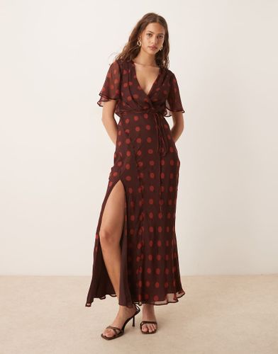 Robe portefeuille mi-longue  pois avec manches ange et surpiqres - Rouge cerise - Asos Design - Modalova