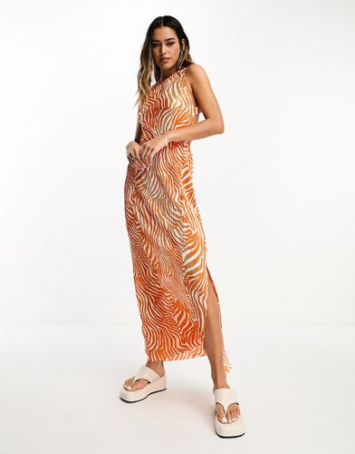 Robe plissée mi-longue à bretelles élastiques au dos - Zébrures orange - Asos Design - Modalova