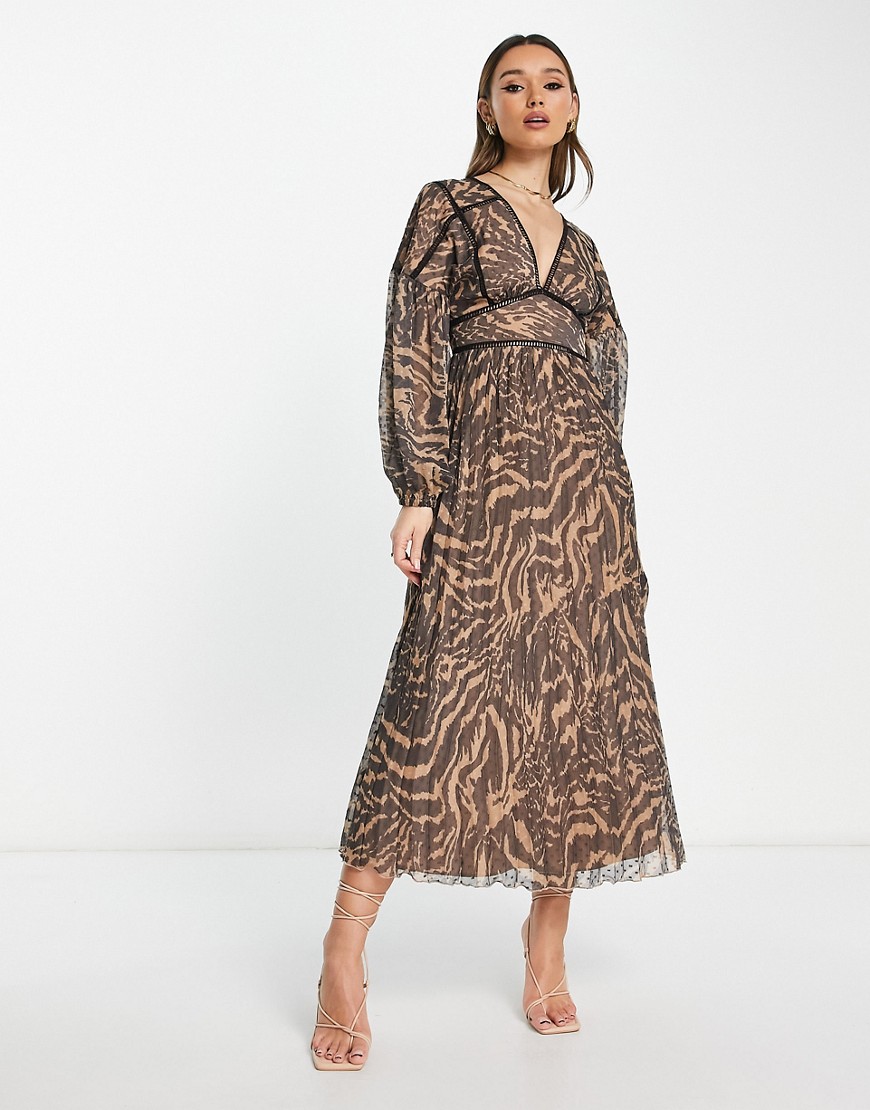 Robe plissée mi-longue à imprimé animal et bordures travaillées - Asos Design - Modalova