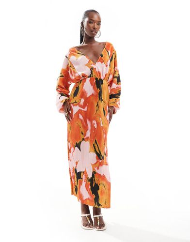 Robe plissée à manches bouffantes - Imprimé fleurs - Asos Design - Modalova