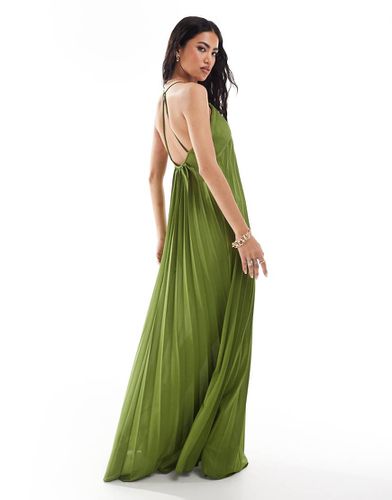 Robe plissée longue à encolure dégagée et dos nu - Olive - Asos Design - Modalova