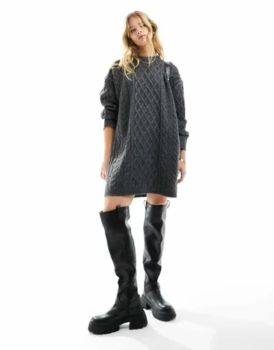 Robe pull courte en maille torsadée - Anthracite - Asos Design - Modalova