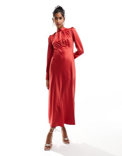 Robe rétro longue satinée à col montant - foncé - Asos Design - Modalova