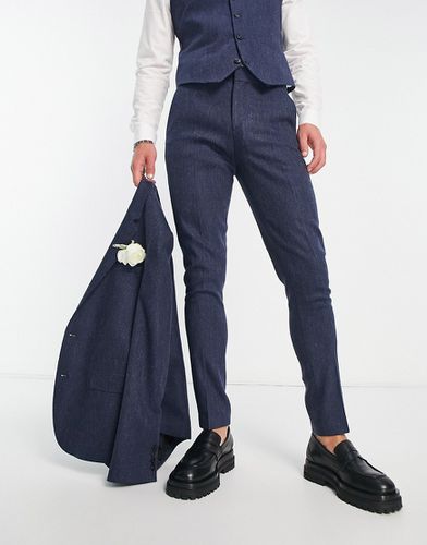 Wedding - Pantalon de costume skinny en laine mélangée à chevrons - Marine - Asos Design - Modalova