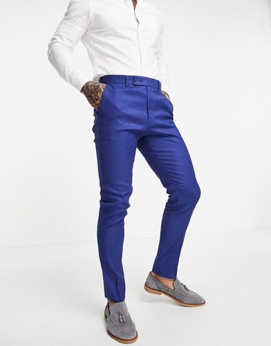 Wedding - Pantalon de costume skinny en lin mélangé - Bleu - Asos Design - Modalova
