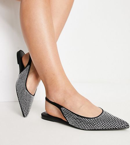 Wide Fit - Lala - Chaussures plates ornées de strass à bout pointu et bride arrière - /argenté - Asos Design - Modalova