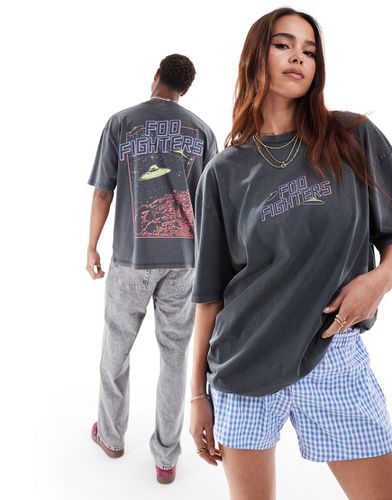 T-shirt unisexe oversize avec imprimés groupe Foo Fighters sous licence - délavé - Asos Design - Modalova
