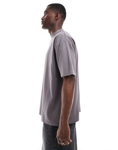 T-shirt basique oversize à col montant en tissu épais 240 g/m² - Anthracite - Asos Design - Modalova