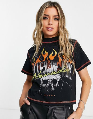 T-shirt coupe carrée à coutures contrastantes et imprimé flammes rock - ASOS DESIGN - Modalova