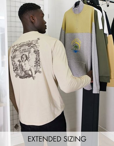 T-shirt décontracté à manches longues avec imprimé chérubin au dos - Taupe - Asos Design - Modalova