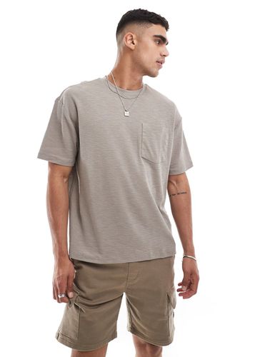 T-shirt décontracté aspect lin avec poche - Marron - Asos Design - Modalova