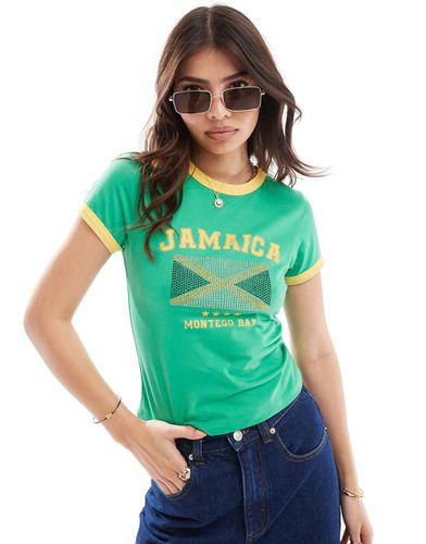 T-shirt effet rétréci à bords contrastants avec imprimé Jamaica et drapeau orné de strass - Asos Design - Modalova