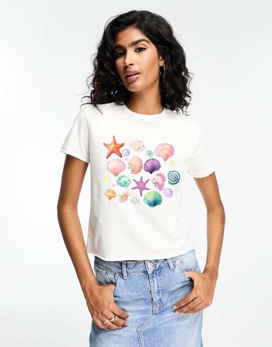 T-shirt effet rétréci à imprimé coquillages - Asos Design - Modalova