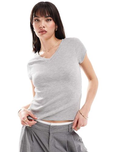 T-shirt gaufré slim à col en V et mancherons - Gris clair - Asos Design - Modalova