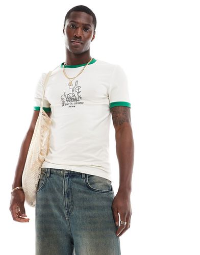 T-shirt moulant à bordures contrastantes avec imprimé sur la poitrine - Blanc cassé - Asos Design - Modalova
