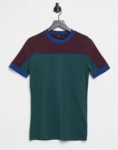 T-shirt moulant color block - Vert et bordeaux - Asos Design - Modalova