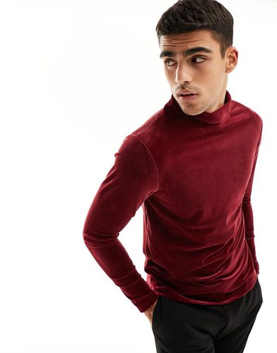 T-shirt moulant en velours à manches longues et col roulé - Bordeaux - Asos Design - Modalova