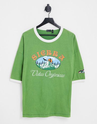 T-shirt oversize à bords contrastants et imprimé paysage sur le devant - délavé - Asos Design - Modalova