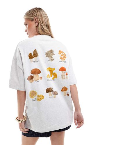 T-shirt oversize à imprimé champignons au dos - Givre chiné - Asos Design - Modalova