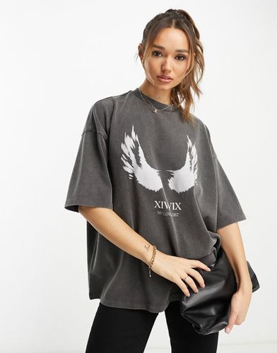 T-shirt oversize à imprimé ailes - Anthracite délavé - Asos Design - Modalova