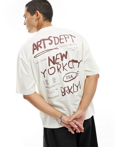 T-shirt oversize à imprimé formes abstraites au dos - Beige - Asos Design - Modalova