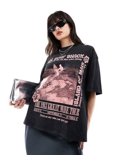 T-shirt oversize à imprimé Surf Shack - Anthracite délavé - Asos Design - Modalova
