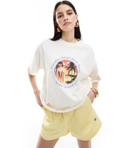T-shirt oversize à imprimé Paradise Island Beer et boisson - Crème - Asos Design - Modalova
