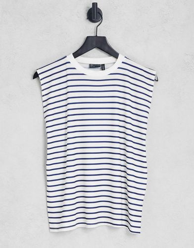 T-shirt oversize à rayures et manches retroussées - Écru et bleu marine - Asos Design - Modalova