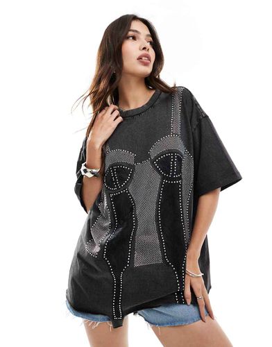 T-shirt oversize avec appliqué corset - Anthracite délavé - Asos Design - Modalova