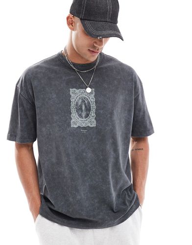T-shirt oversize avec imprimé gothique devant - Noir délavé - Asos Design - Modalova