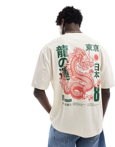 T-shirt oversize avec imprimé dragon au dos - Beige - Asos Design - Modalova