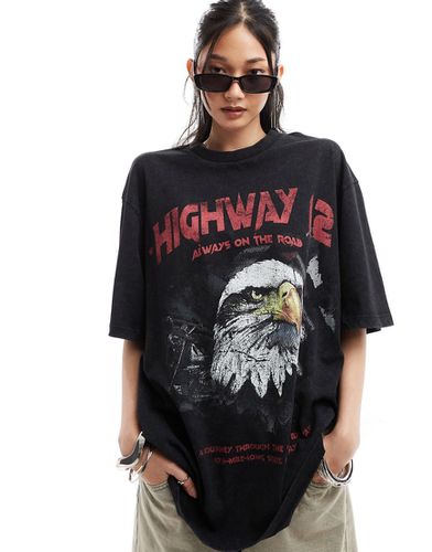 T-shirt oversize avec imprimé Highway graphique rock effet grignoté - Anthracite délavé - Asos Design - Modalova