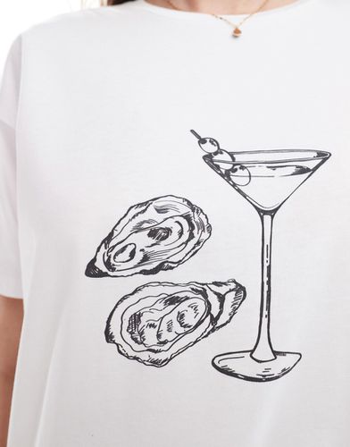 T-shirt oversize avec imprimé huître et martini - Ivoire - Asos Design - Modalova