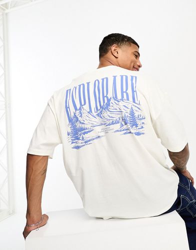 T-shirt oversize avec imprimé montagne au dos - Écru - Asos Design - Modalova