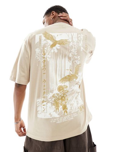 T-shirt oversize avec imprimé montagne vintage au dos - Beige - Asos Design - Modalova