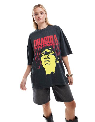 T-shirt oversize d'Halloween avec imprimé Dracula - Anthracite délavé - Asos Design - Modalova