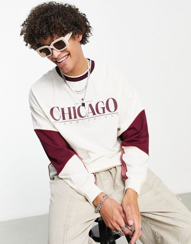 T-shirt oversize effet color block à manches longues avec imprimé Chicago - Bordeaux et écru - Asos Design - Modalova