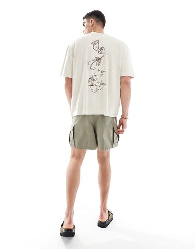 T-shirt oversize en tissu éponge avec broderie au dos - Beige - Asos Design - Modalova