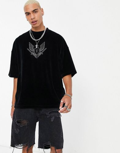 T-shirt oversize en velours à imprimé graphique clouté - Noir - Asos Design - Modalova