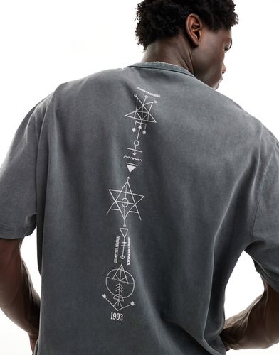 T-shirt oversize épais 220 g/m² avec symboles imprimés le long de la colonne - délavé - Asos Design - Modalova