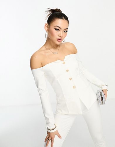 Top blazer d'ensemble à encolure Bardot - Crème - Asos Design - Modalova