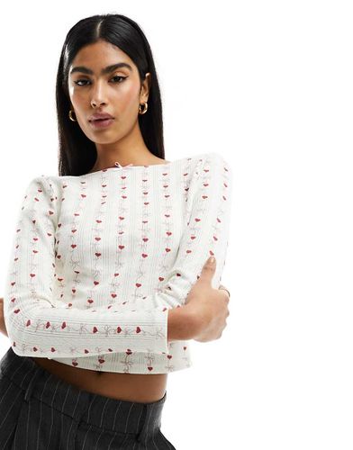 Top en maille pointelle avec dos échancré et imprimé petites fleurs - Ivoire - Asos Design - Modalova