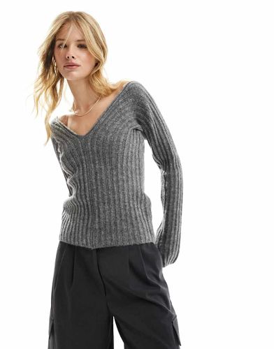 Top long en maille à décolleté en V - Anthracite - Asos Design - Modalova