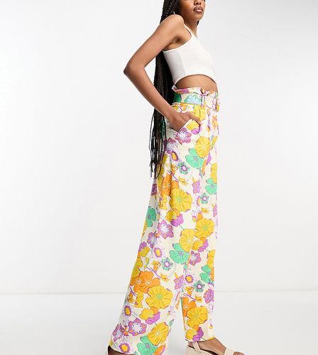 Tall - Pantalon large oversize en lin mélangé à imprimé fleurs avec taille haute froncée - Asos Design - Modalova