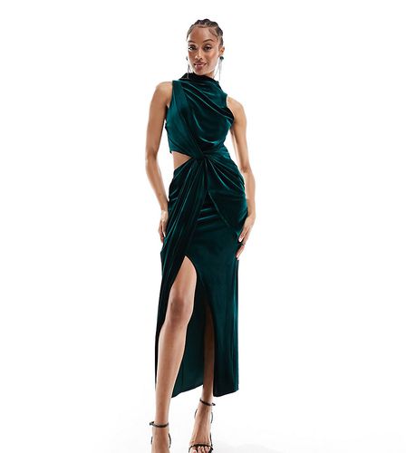 ASOS DESIGN Tall - Robe mi-longue drapée minimaliste en velours avec découpes et col montant - bouteille - Asos Tall - Modalova