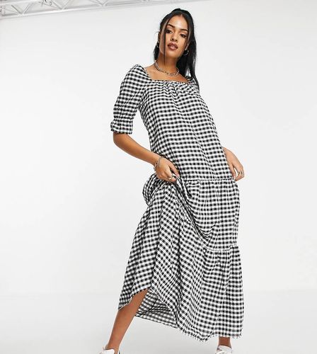 ASOS DESIGN Tall - Robe babydoll longue à volants et carreaux vichy - Noir et blanc - Asos Tall - Modalova