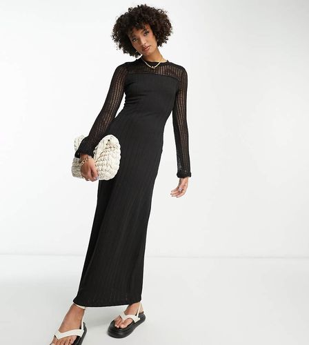 ASOS DESIGN Tall - Robe côtelée mi-longue à manches longues avec empiècement au crochet - Asos Tall - Modalova