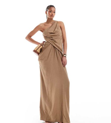 ASOS DESIGN Tall - Robe drapée longue et asymétrique à jupe évasée - Taupe - Asos Tall - Modalova